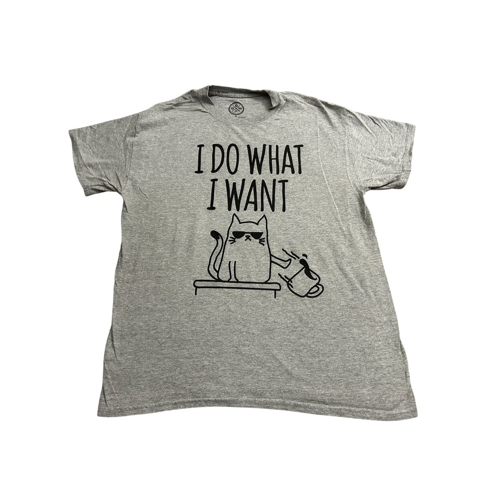 DOM Graphic Tee Mens Medium Gray Excellent I Do What I Want Cat Humor Shirt